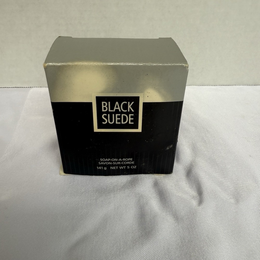 Vintage MCM NIB Avon Square Soap on a Rope Black Suede Cologne Fragrance Bath - Picture 2 of 3
